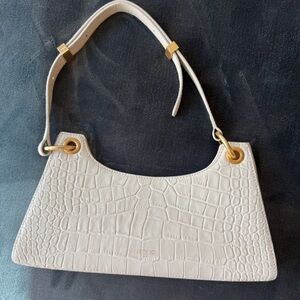 Apede Mod Cream Croc-Embossed Shoulder Bag with Gold Hardware